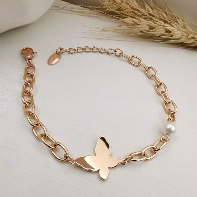 Butterfly and pearl bracelet